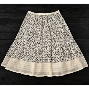 Lux White Black Print Mini Skirt Pleated Hem Flowy Coquette Boho Women's Size S